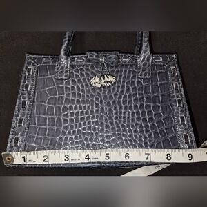 Liz Claiborne handle purse. Faux crocodile/alligator texture. Bluish grey color